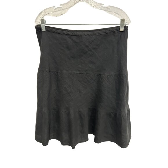 Allen Allen Linen Tiered A-Line Skirt Black Sz Large Drawstring Waist Summer - Picture 2 of 9